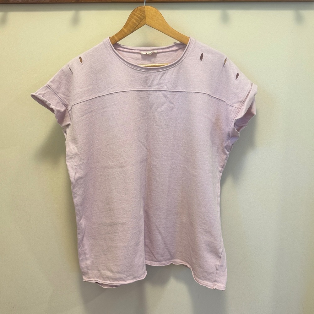 Easel Los Angeles Lavender Distressed Cotton Short Sleeve Top Purple Large